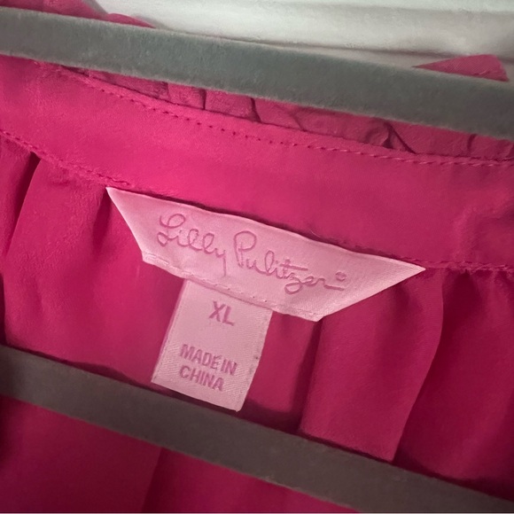 Lilly Pulitzer Dark Raspberry Pink Ruffle Neck Ellie Top Long Sleeve - Picture 2 of 6